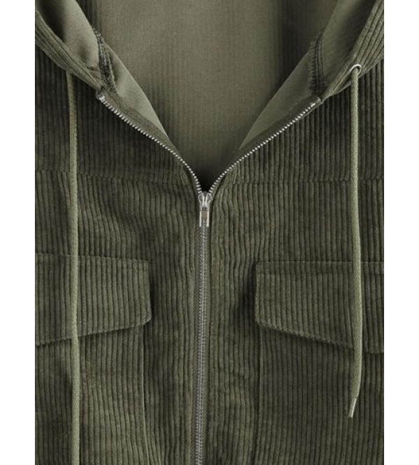 Corduroy Drop Shoulder Pocket Hooded Jacket